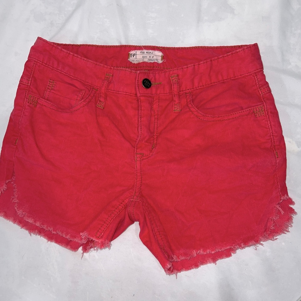 Free People Women’s Pink Red Frayed Corduroy Shorts Size 27